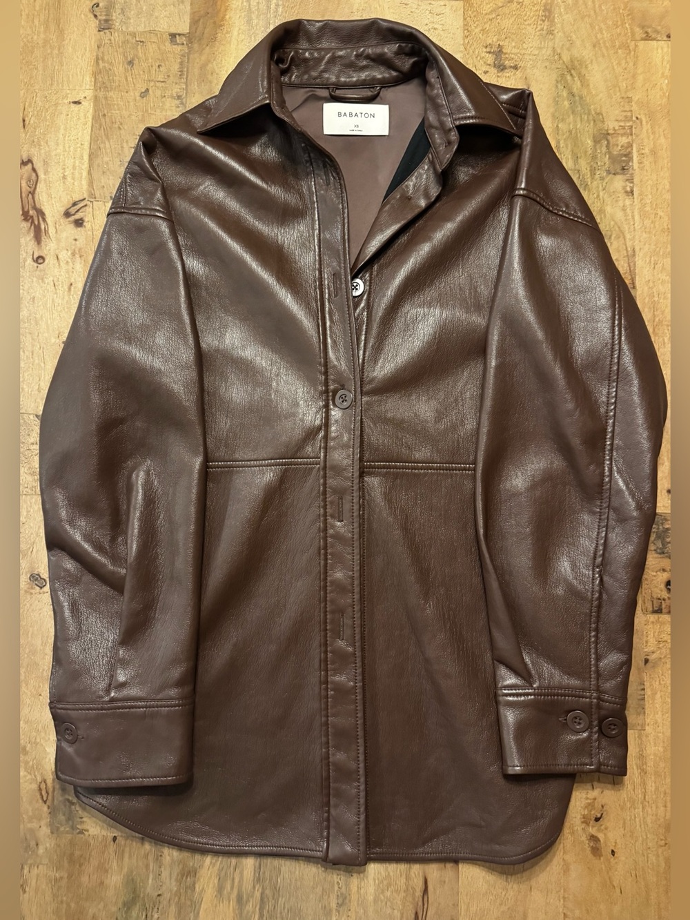 ARITZIA Babaton Pelli Vegan Leather Shirt Jacket Shacket Brown Size XS
